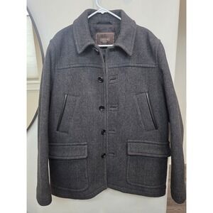 Mens Coach EUC Wool coat Gray Herringbone Size Xl (Read)